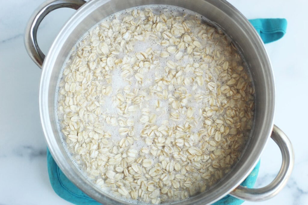 oat in pot of water.