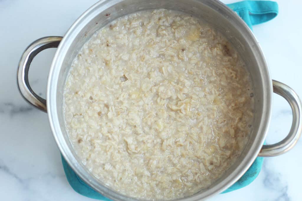 banana bread oatmeal in pot.