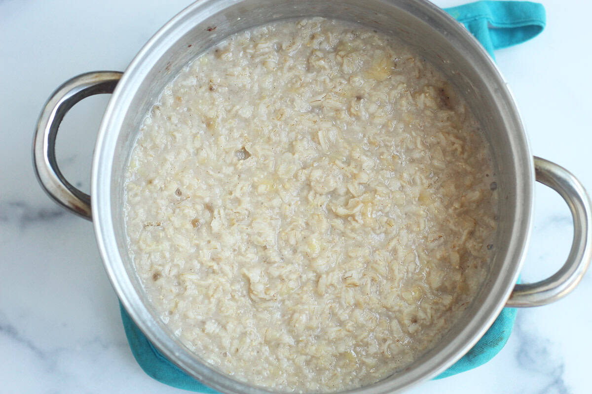 banana bread oatmeal in pot.
