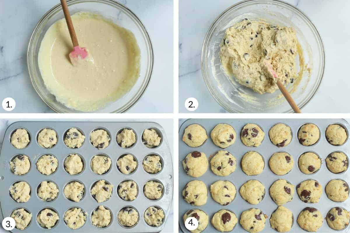 how to make mini chocolate chip muffins step by step