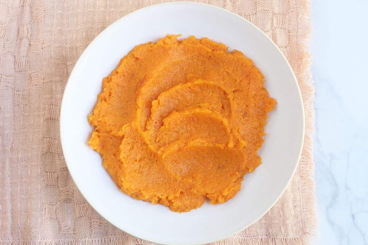 mashed butternut squash in white bowl
