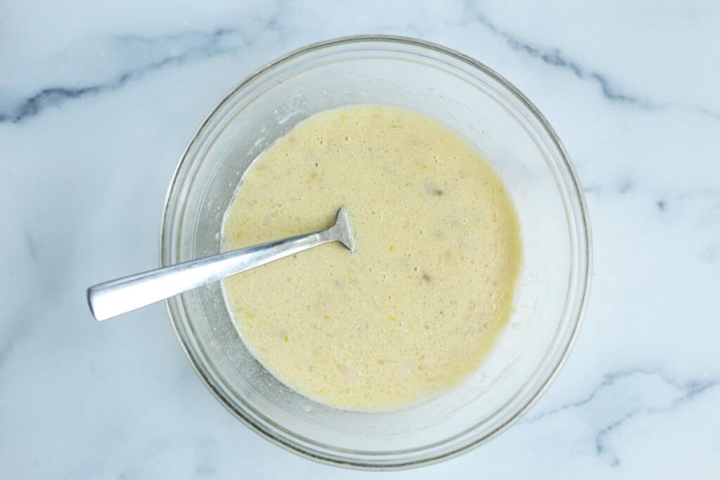 wet ingredients for banana waffle batter.