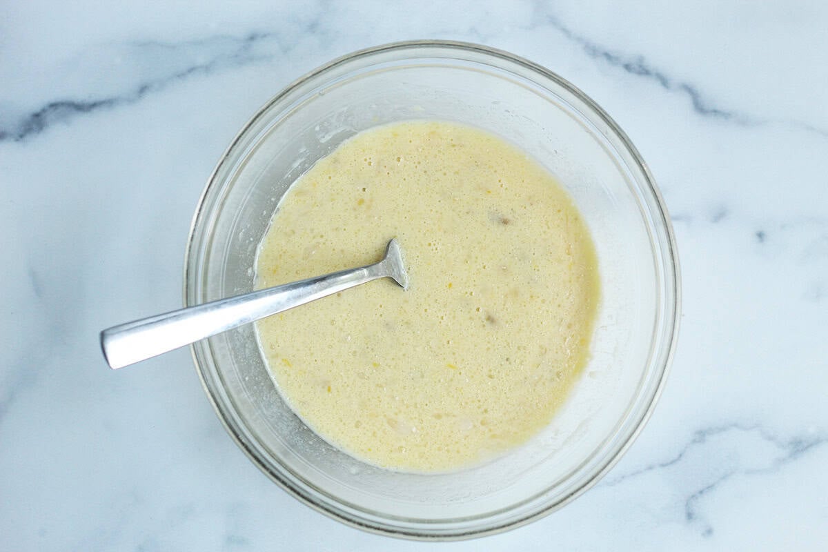 wet ingredients for banana waffle batter.