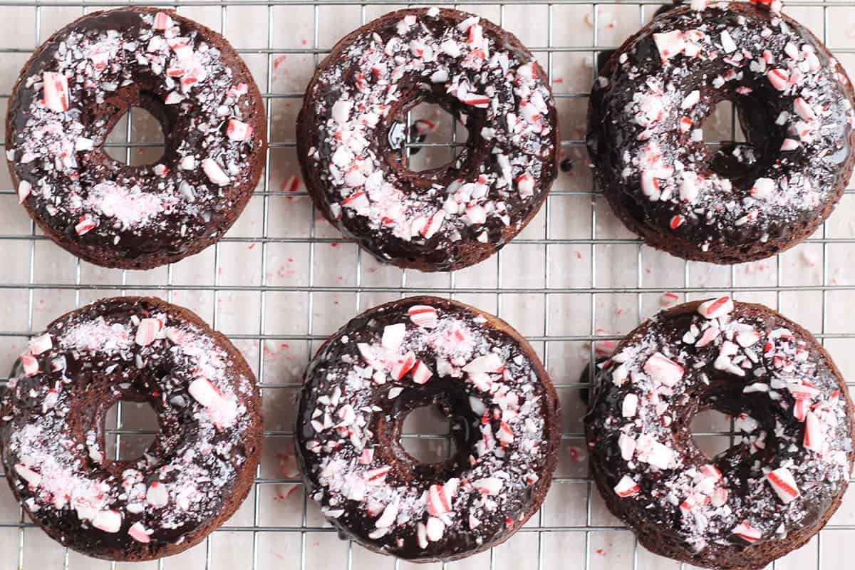 chocolate baked donuts on wire rack
