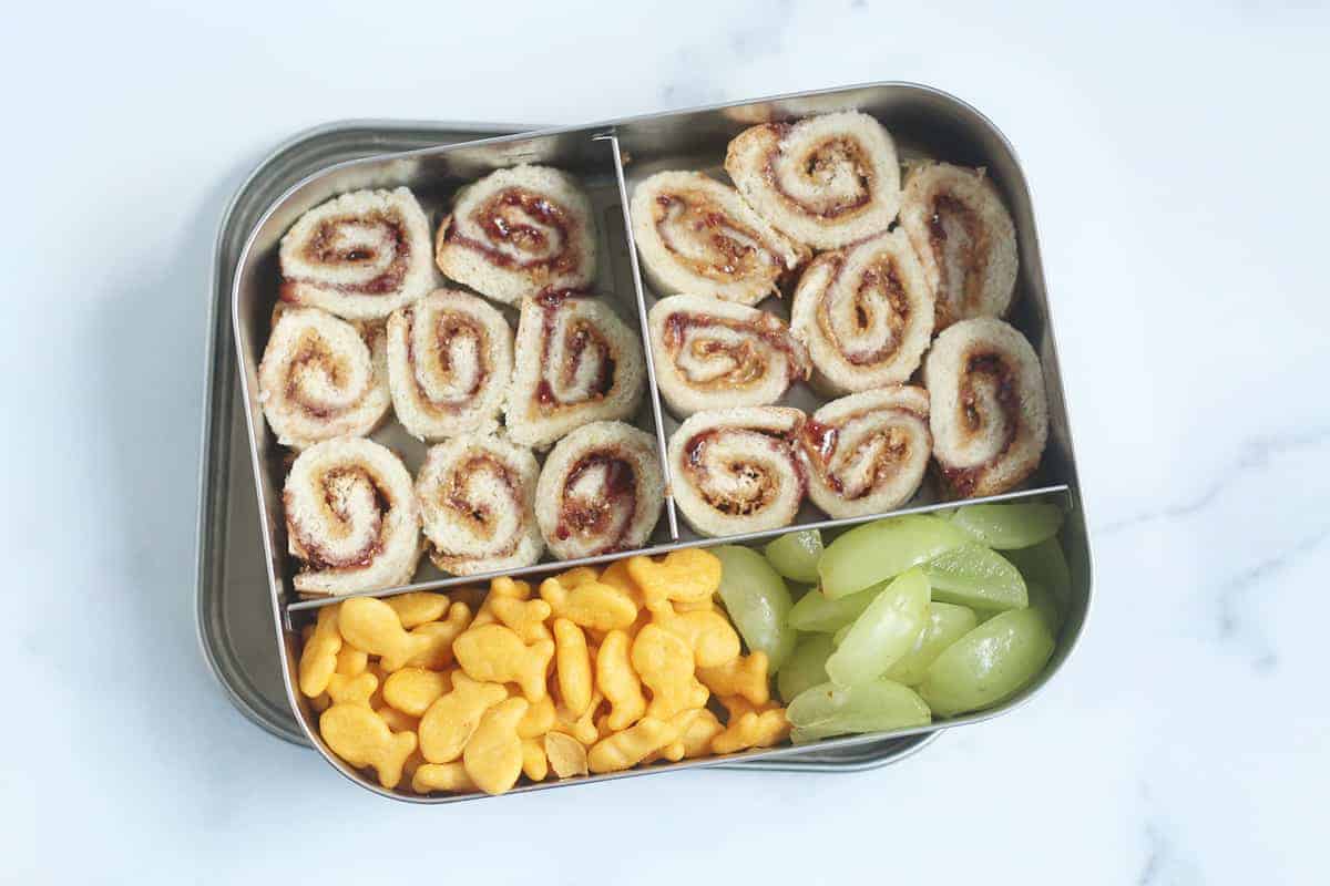 sandwich roll ups in stainless steel container