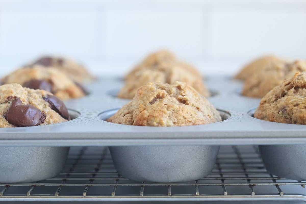 banana bread muffins in baking pan