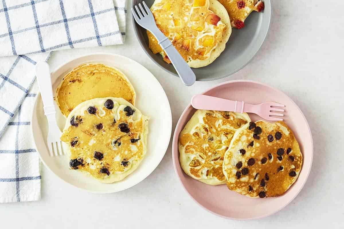 yogurt-pancakes-on-three-plates