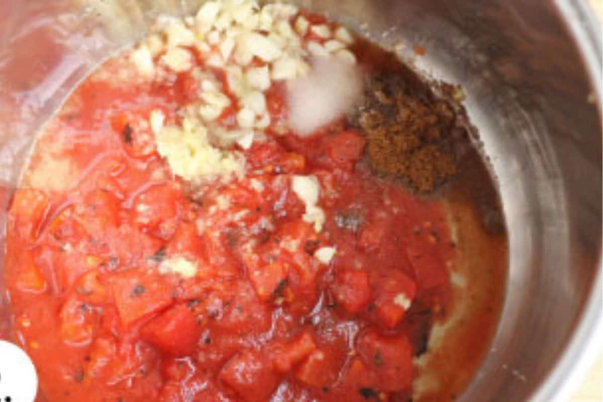 Ingredients in instant pot for butter chicken. 