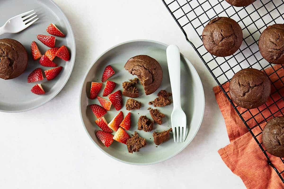 chocolate peanut butter muffins on plate