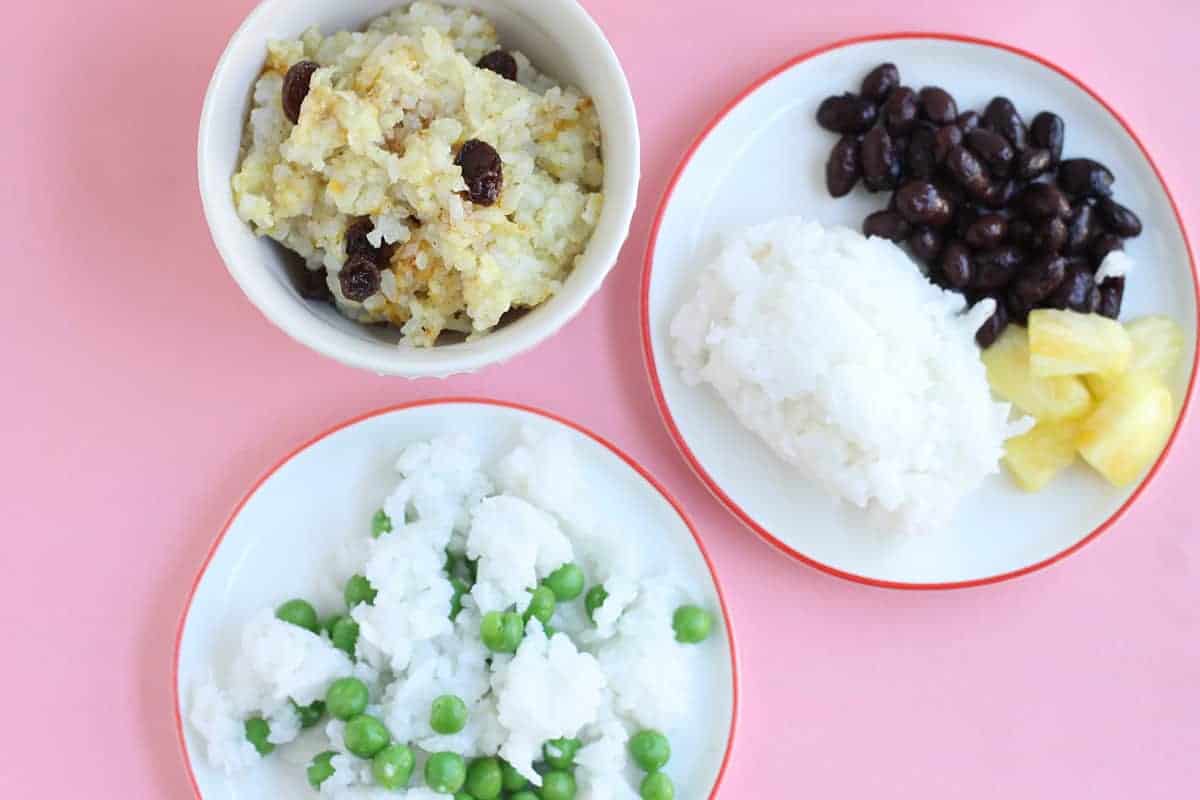 coconut rice variations on plates