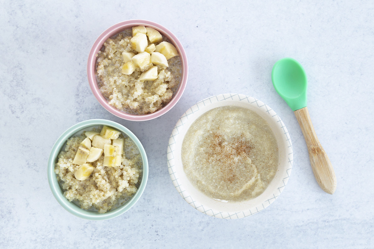 quinoa-baby-cereal-in-bowls-on-counter