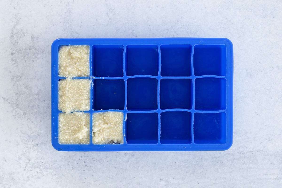 quinoa baby food in ice cube tray