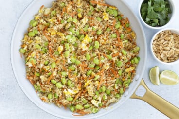 quinoa fried rice in skillet