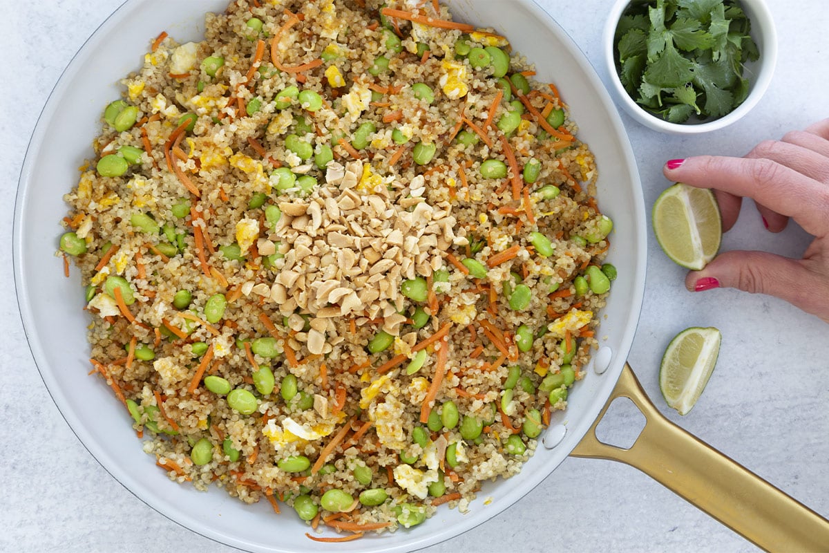 quinoa fried rice in pan