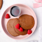 chocolate-pancakes-on-pink-plate