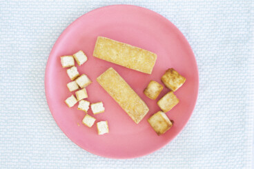 tofu for babies on pink plate
