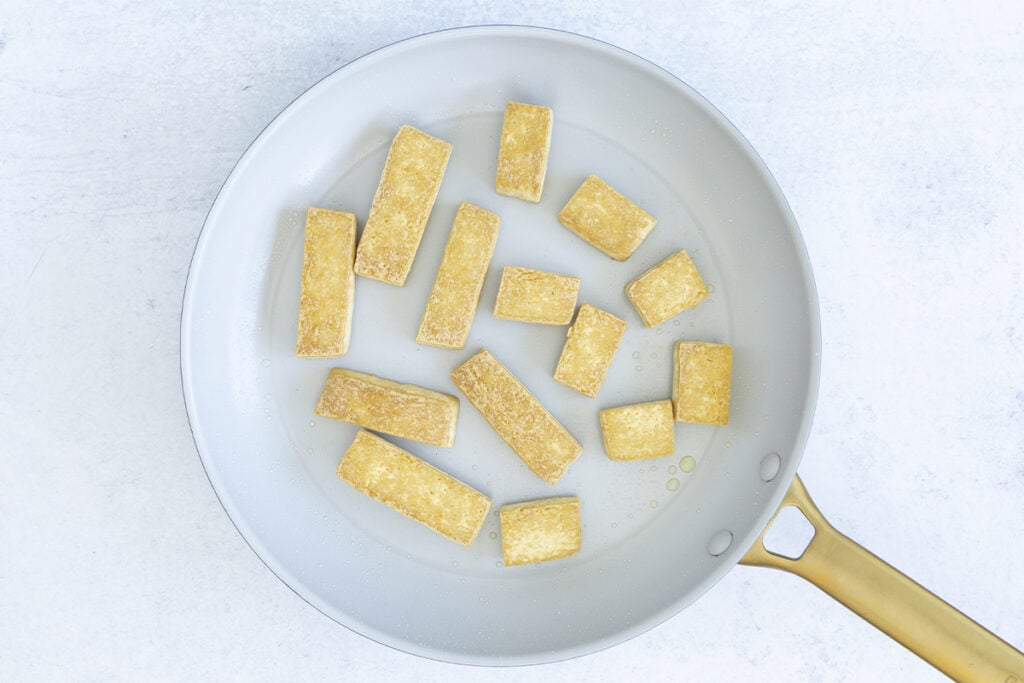 pan fried tofu in skillet