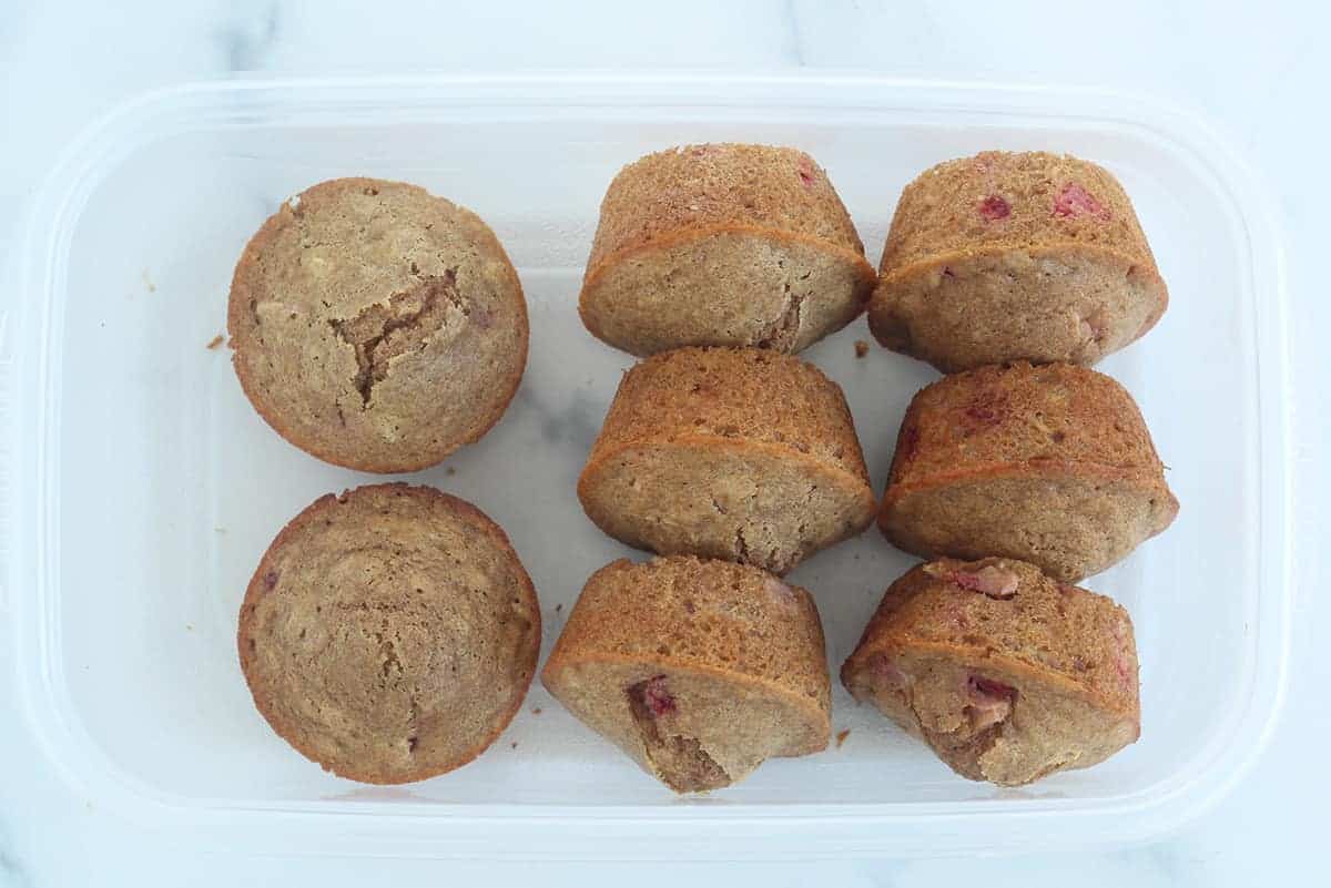 strawberry muffins in container
