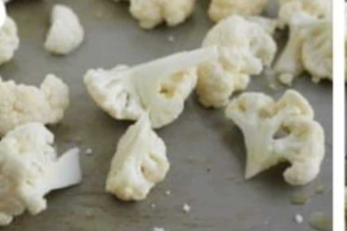 Cauliflower on baking sheet to roast.