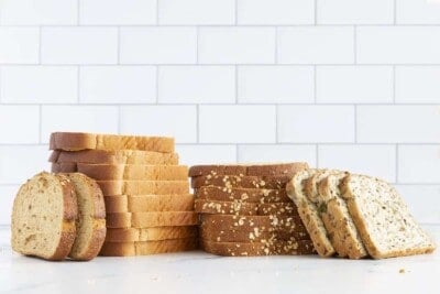 bread stacks on cutting board
