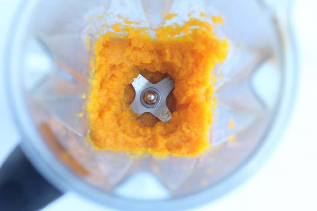 Carrot puree for baby in blender.