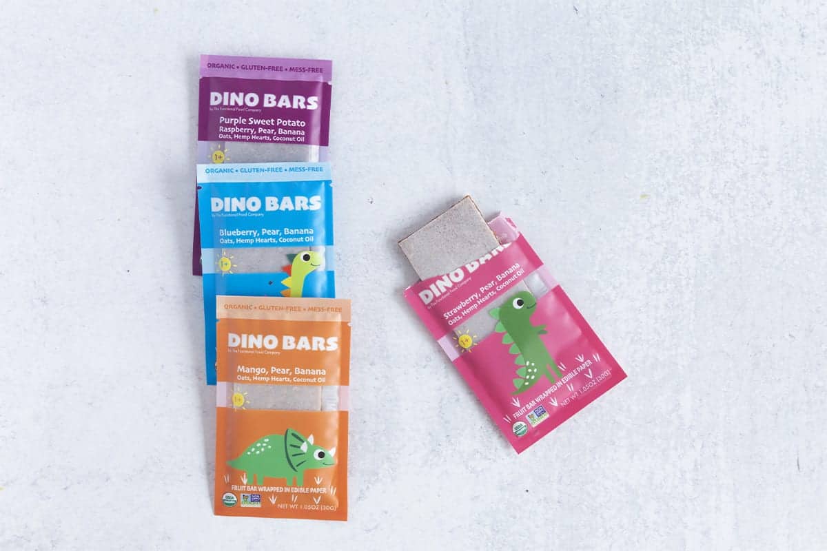 dino bars on counter with one package open