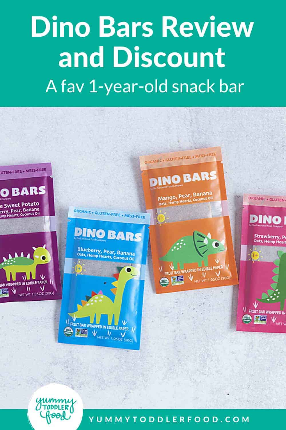 dino bars in four flavors on kitchen counter