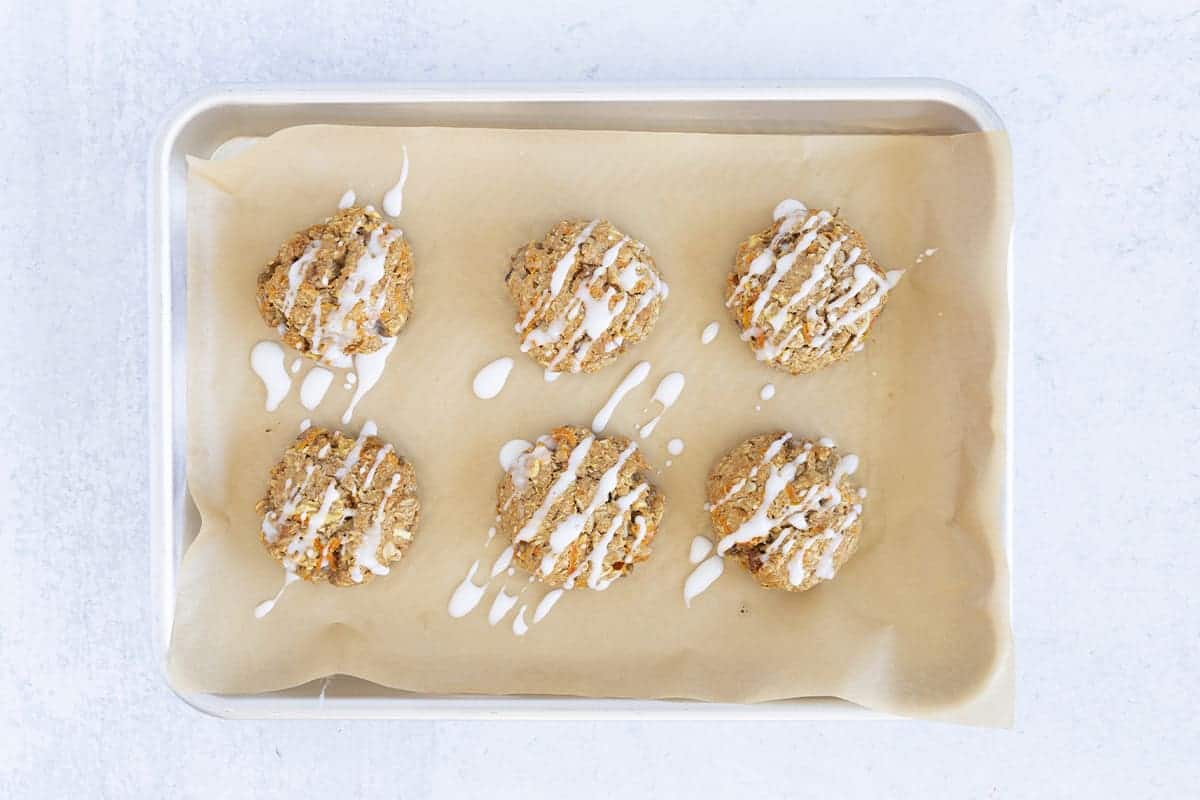healthy oatmeal cookies drizzled with icing