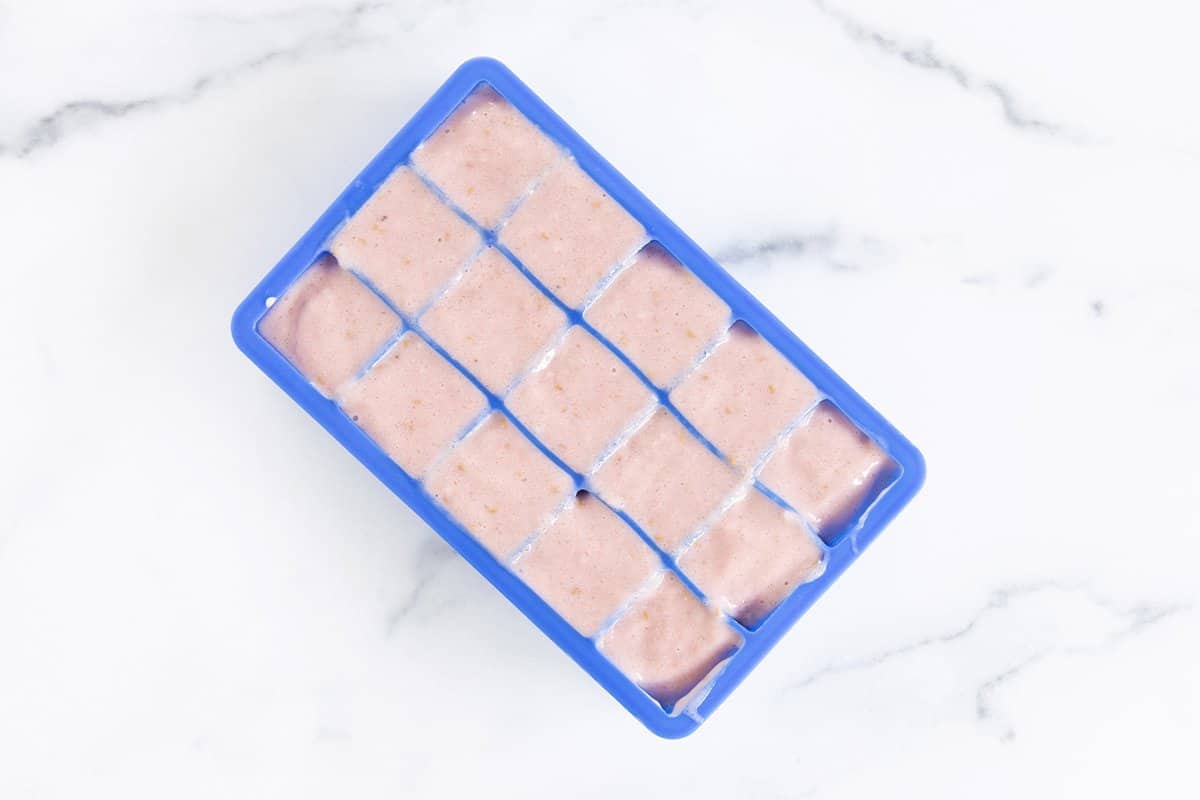 leftover smoothie in ice cube tray to freeze