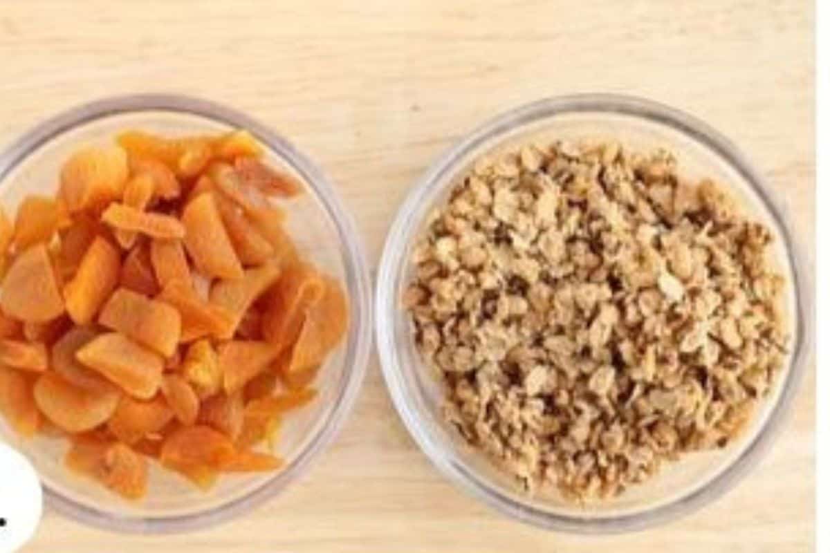 Ingredients for granola bites in two glass bowls.