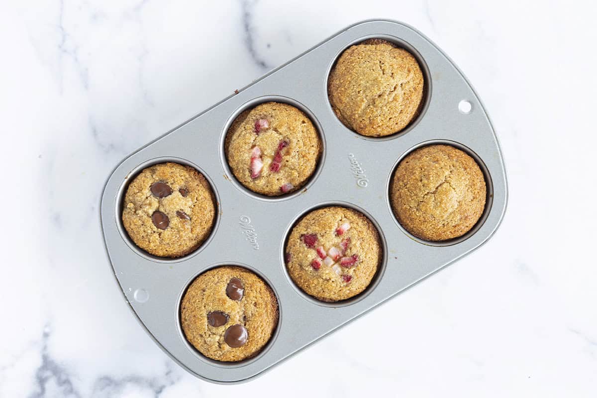 Almond flour muffins in muffin pan.