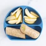 turkey wrap with apples on blue plate