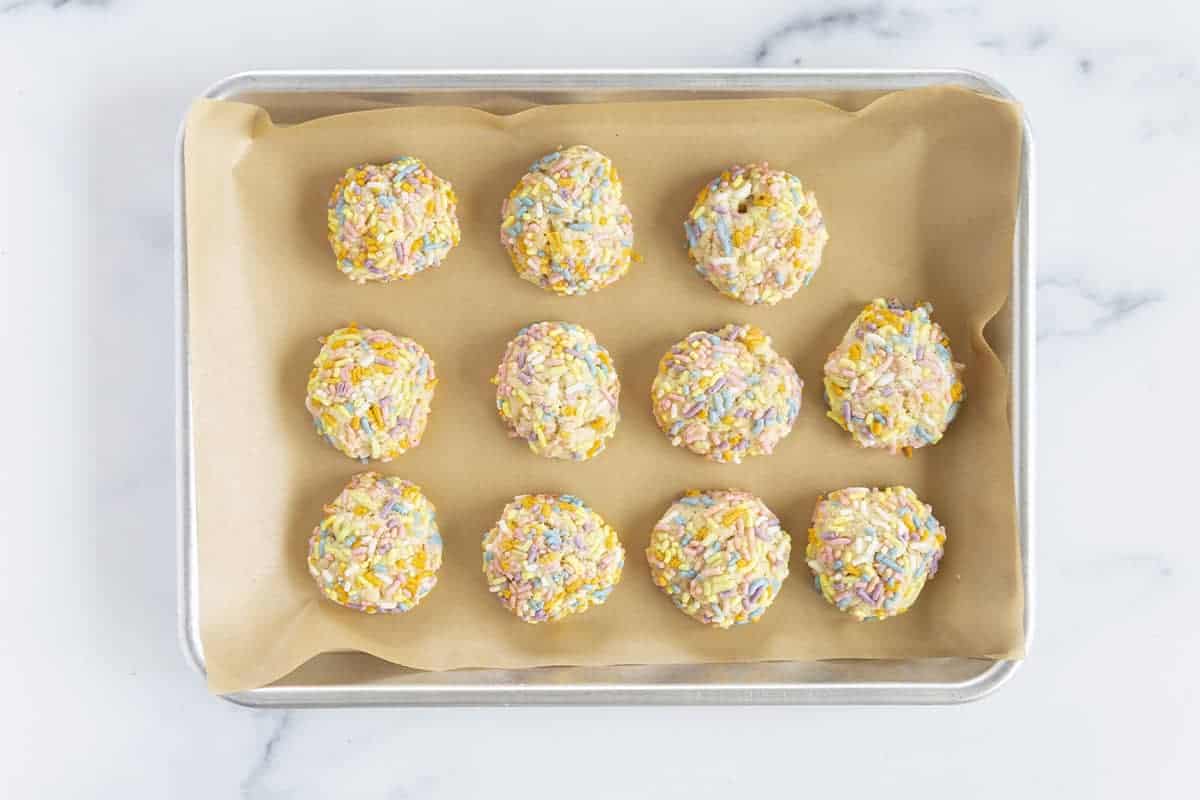 sprinkle cookies on baking sheet pan