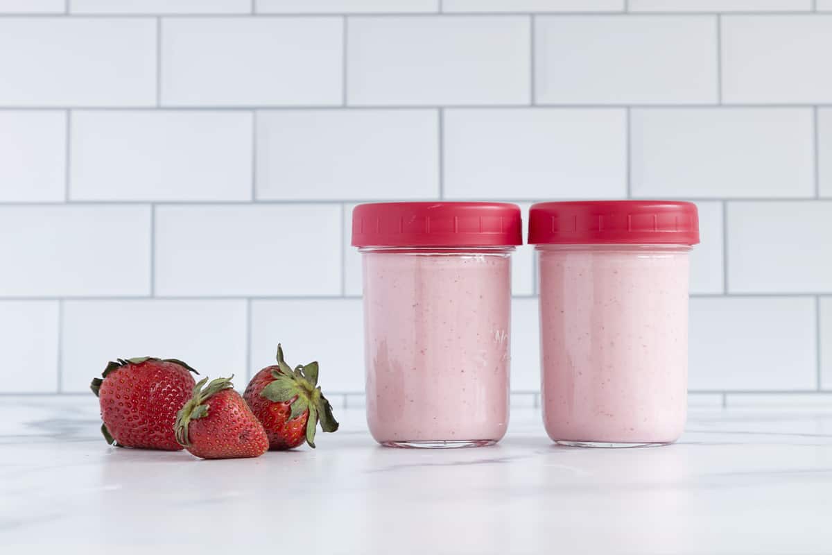 strawberry smoothie in storage containers