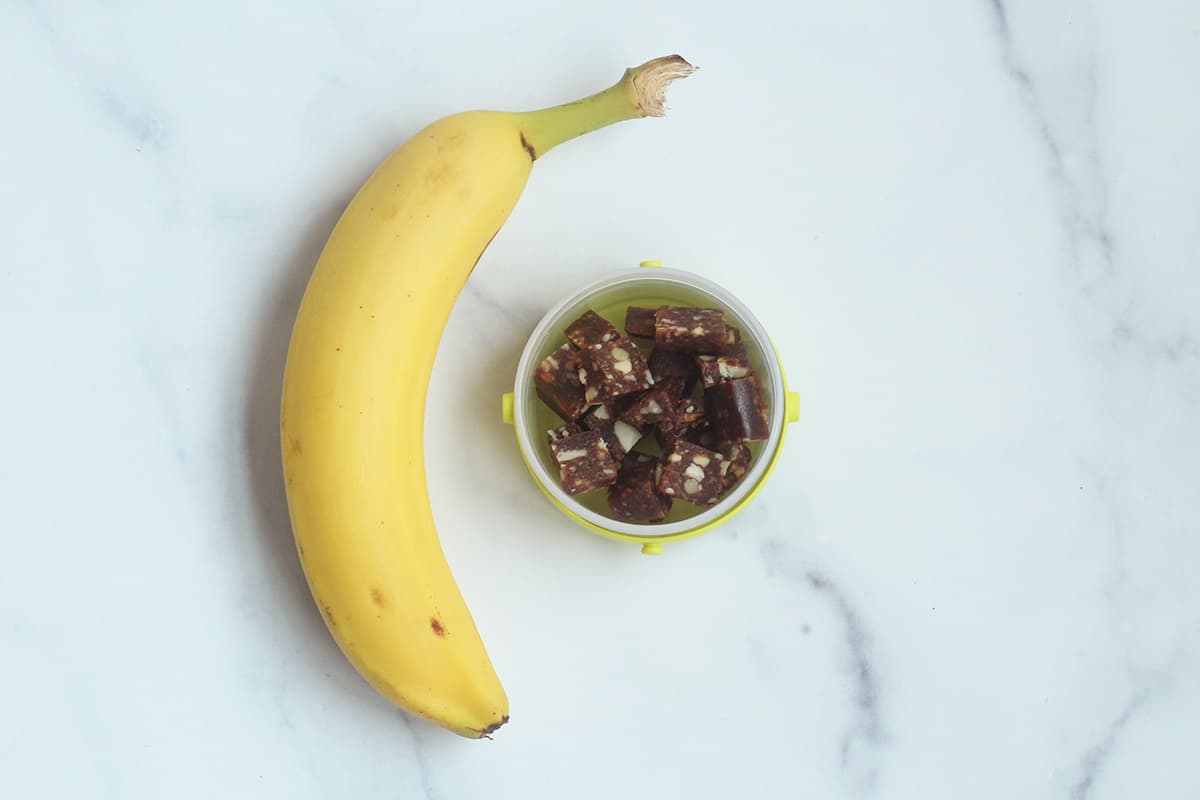 banana and diced larabar in container