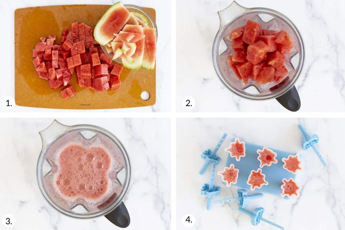 images of watermelon popsicle steps in grid