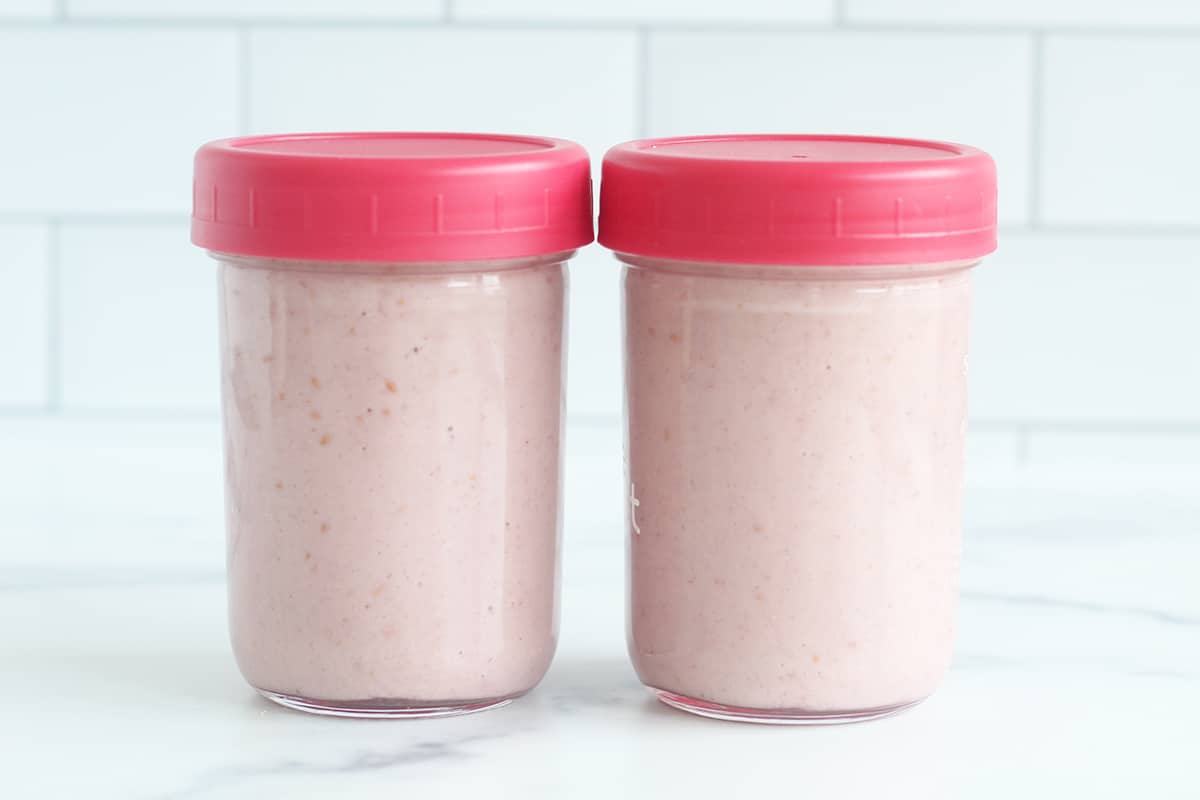 leftover strawberry smoothie in jars