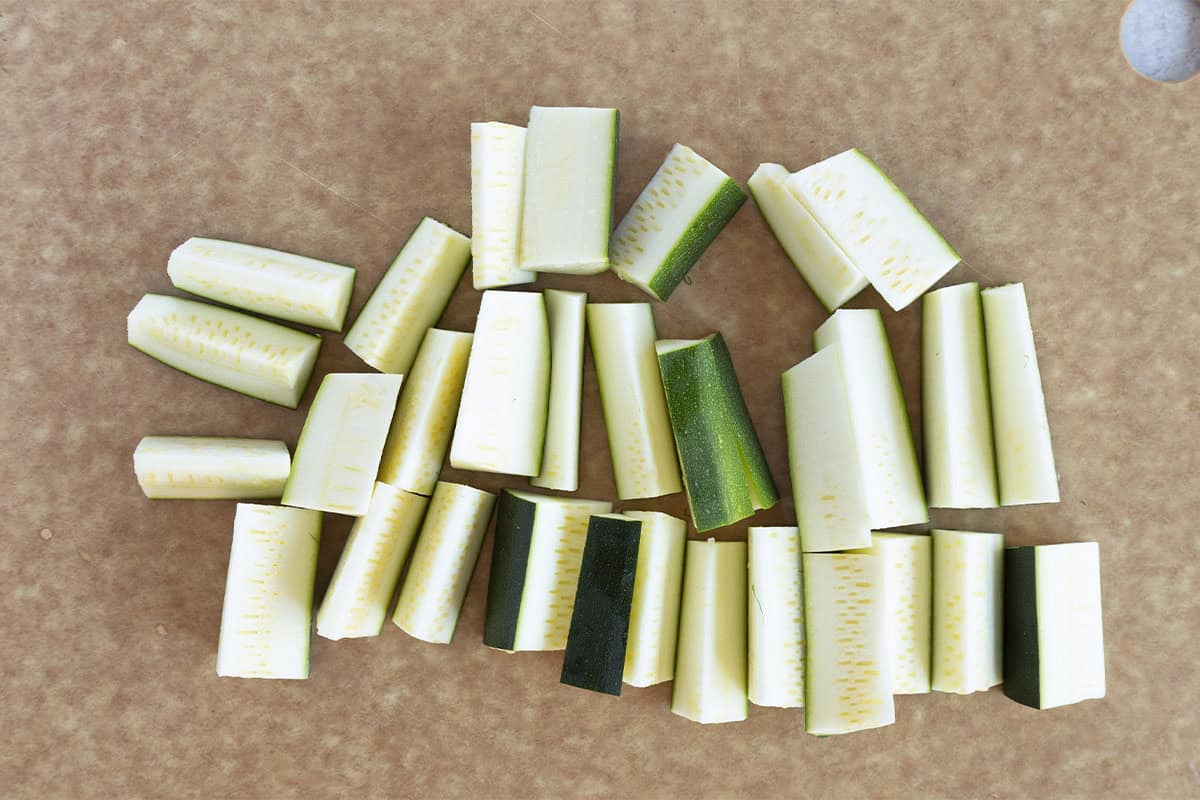 zucchini cut into pieces for zucchini baby food. 