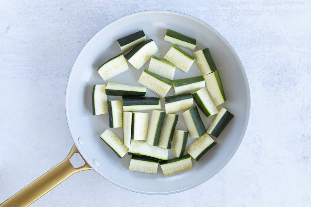 Zucchini in pan for zucchini baby food.