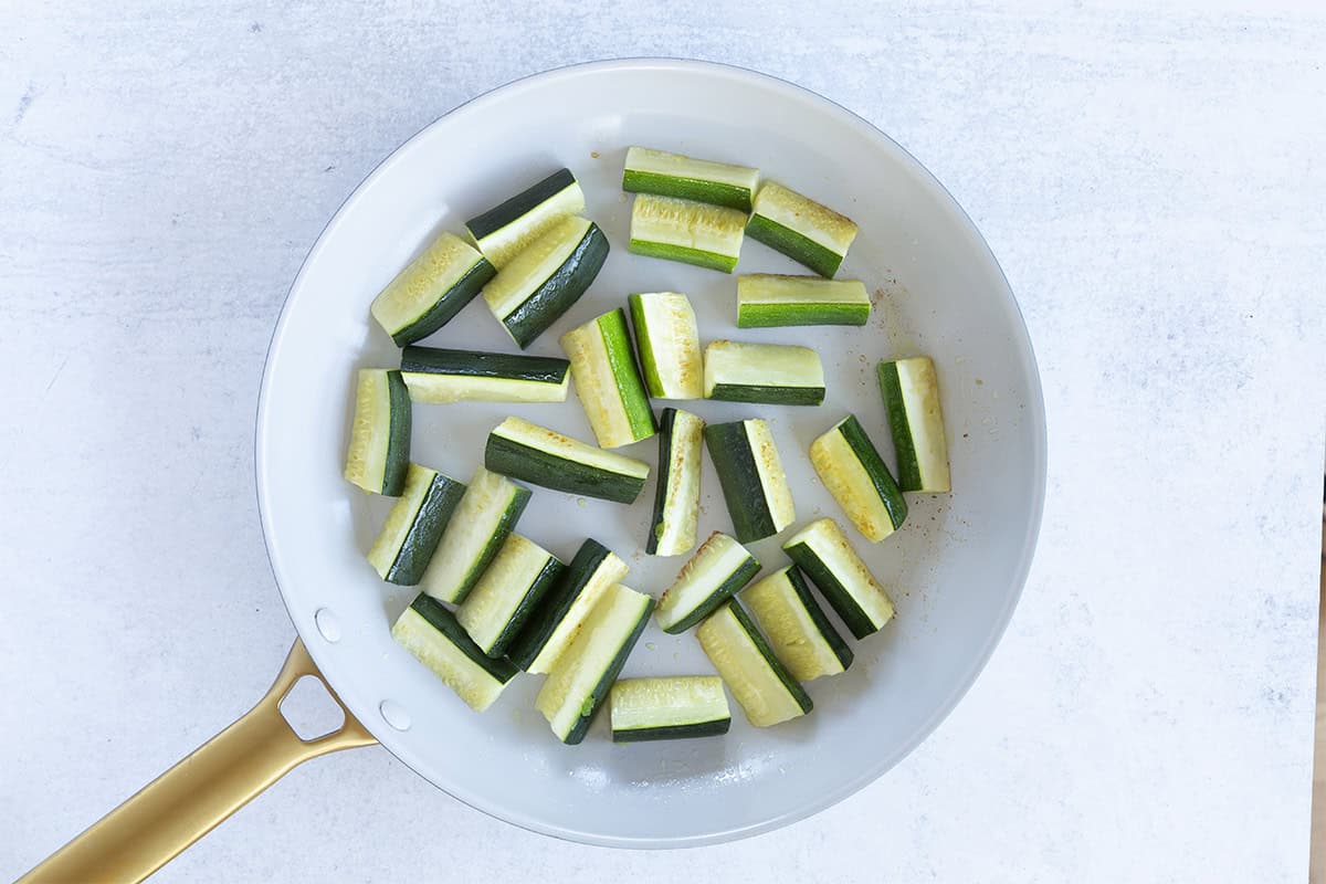 Zucchini in pan after cooking for zucchini baby food.