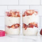 strawberry overnight oats in jars.