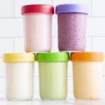 Yogurt drinks in stacked in 5 containers