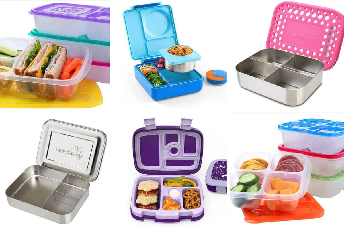 bento lunch boxes in grid of 6.