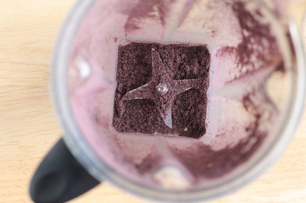 ground blueberry powder in blender.