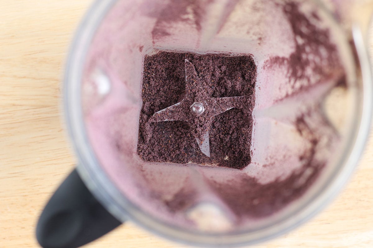 ground blueberry powder in blender.