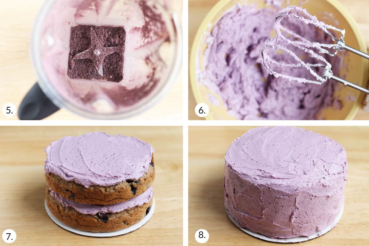 how to make blueberry frosting step by step process in grid.