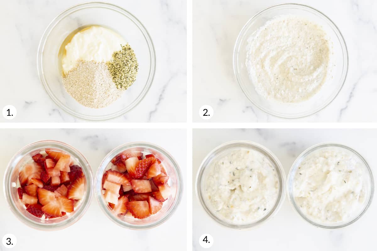 how to make strawberry overnight oats step by step.