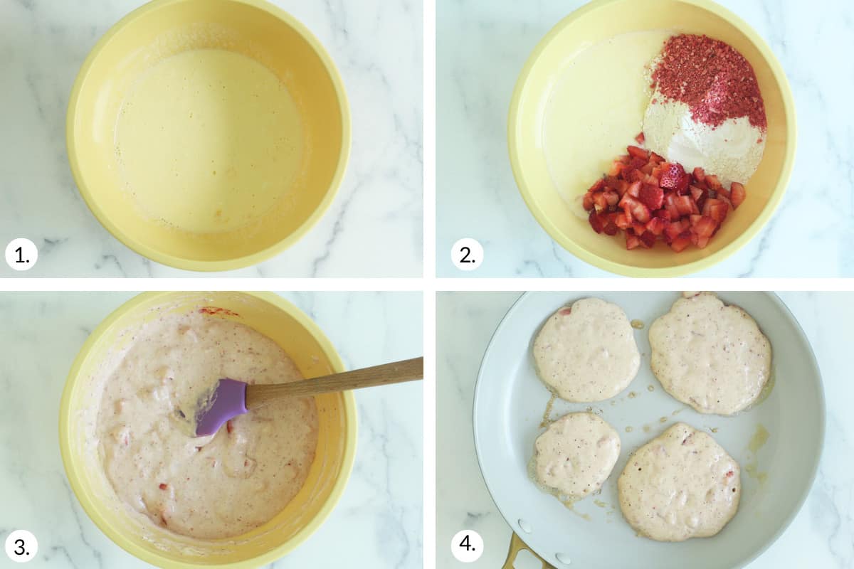 how to make strawberry pancakes step by step in grid.