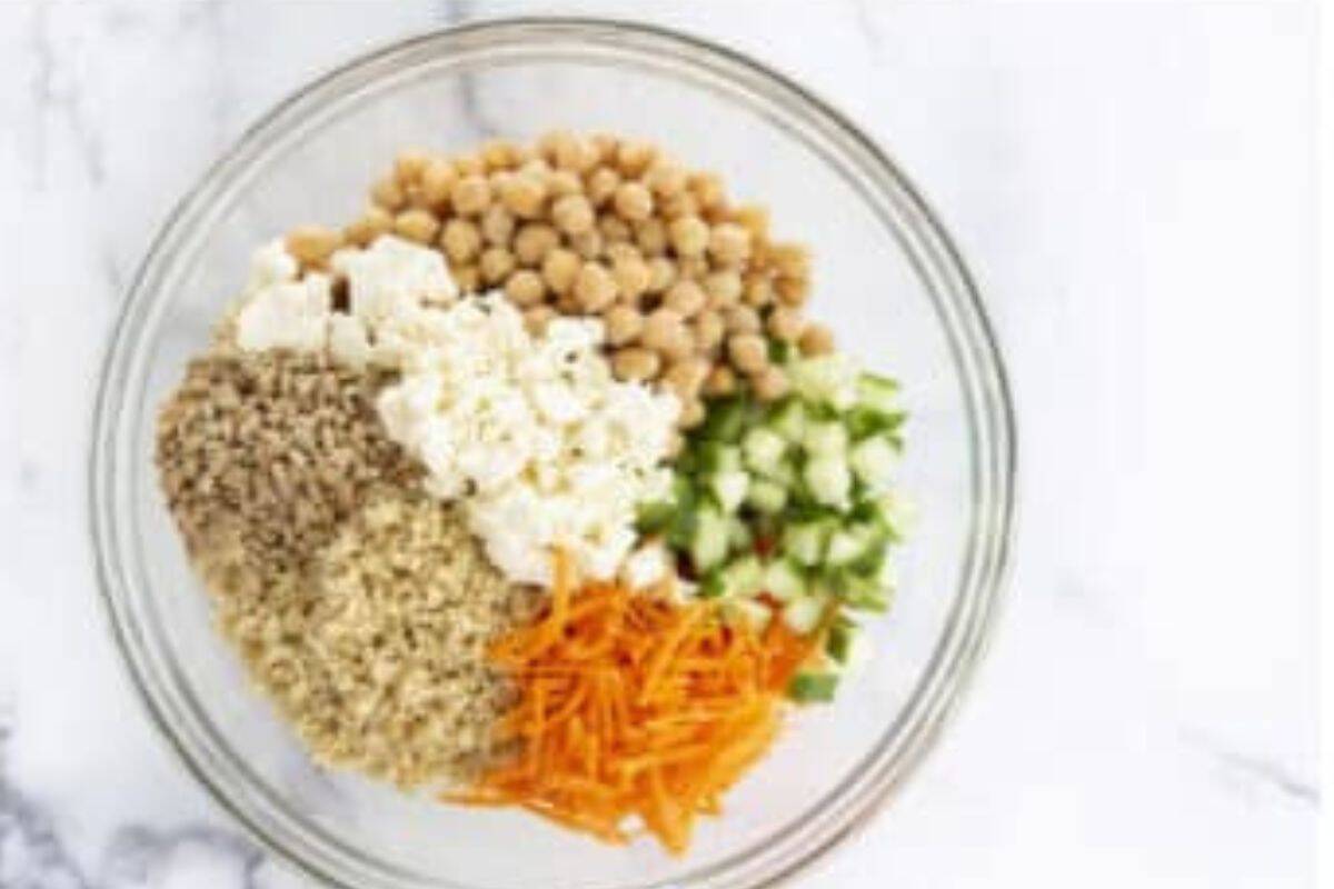Ingredients for quinoa salad before mixing.