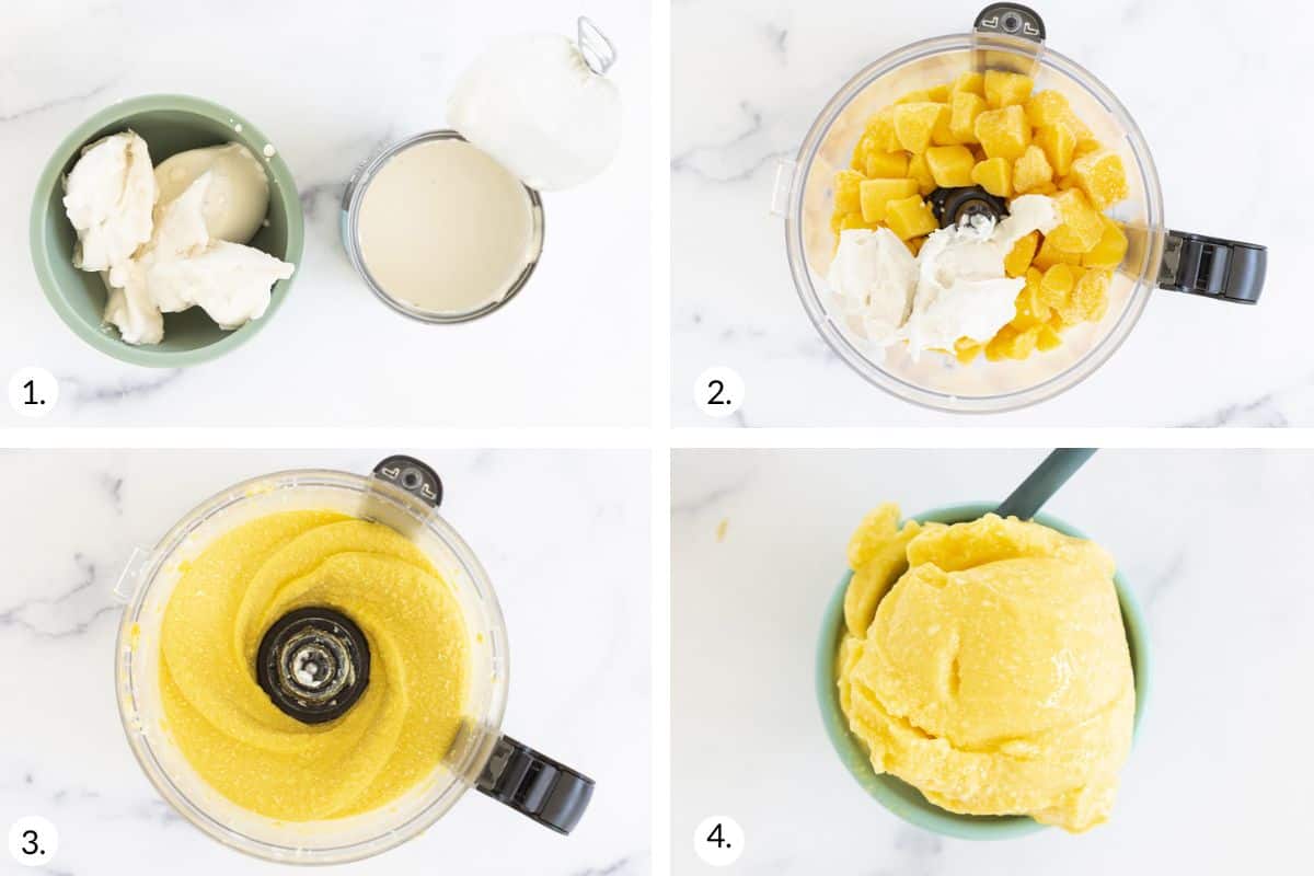 how to make mango sorbet in grid of 4 images
